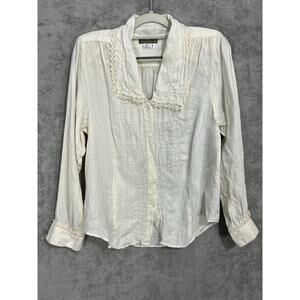 VTG Outback Red Linen Blouse Small Ivory Lace Trim Eyelet Detail Heritage